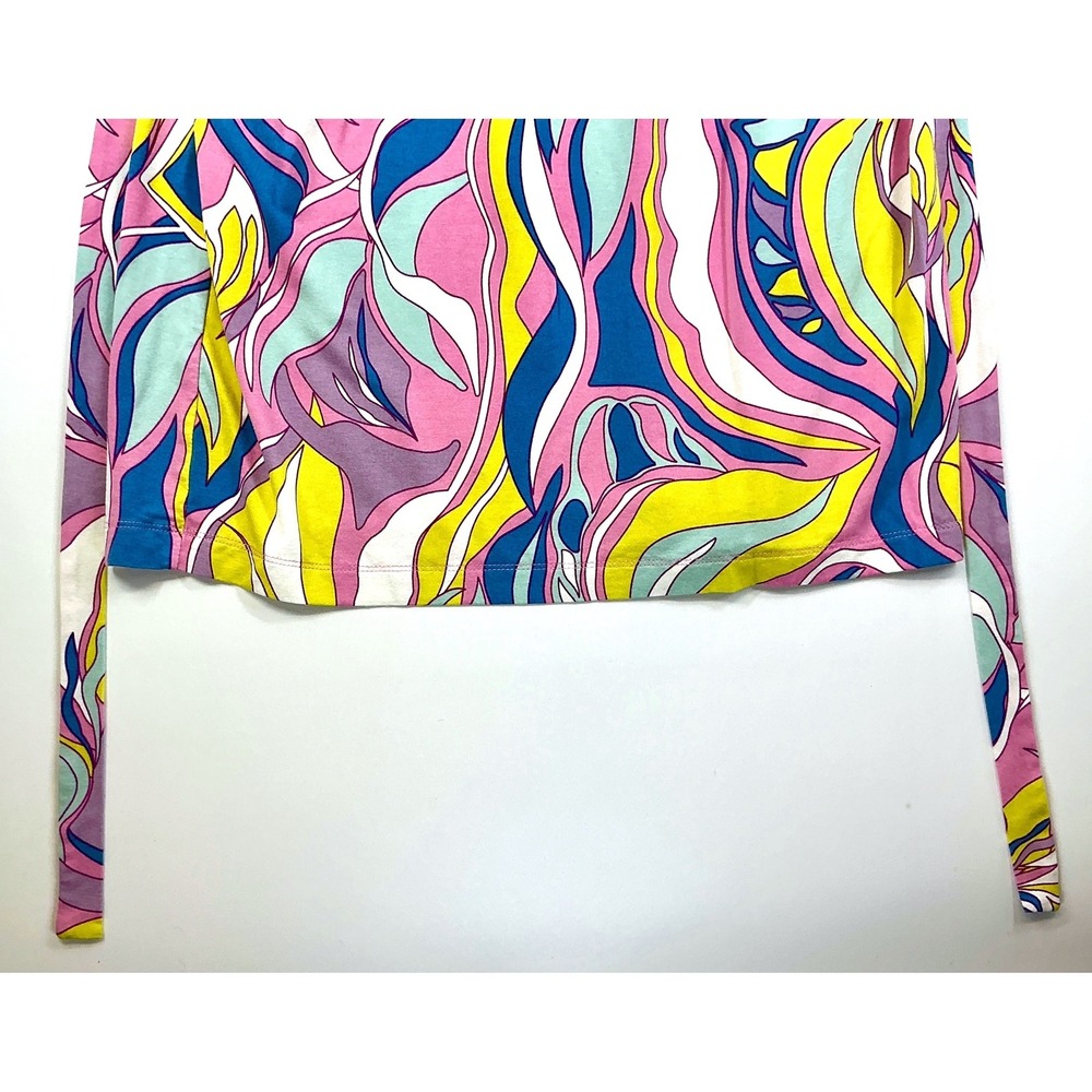 Equal Shirt Dress Pink Blue Yellow Abstract Print Tie Waist Maximalist Sz L - Picture 12 of 13